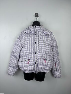 OOSC Women Purple Houndstooth Chic Puffer Jacket Size Small